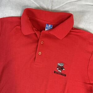 VTG 90s Champion Wisconsin Badgers Polo Shirt Mens XL Red Single Stitch NCAA